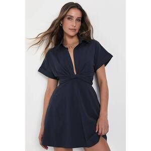 Lulus Breeze By Navy Blue Tie-back Mini Dress With Pockets - Size M